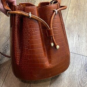 Vintage Bally Croc Embossed Leather Drawstring Bucket Bag in Cognac